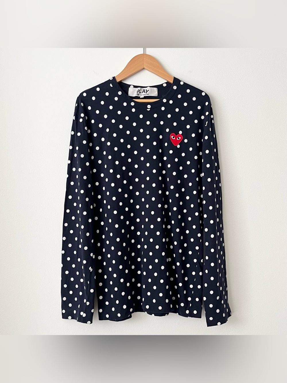Comme des Garcons Play Long Sleeve Crewneck T-Shirt Size M Navy White Polka Dots
